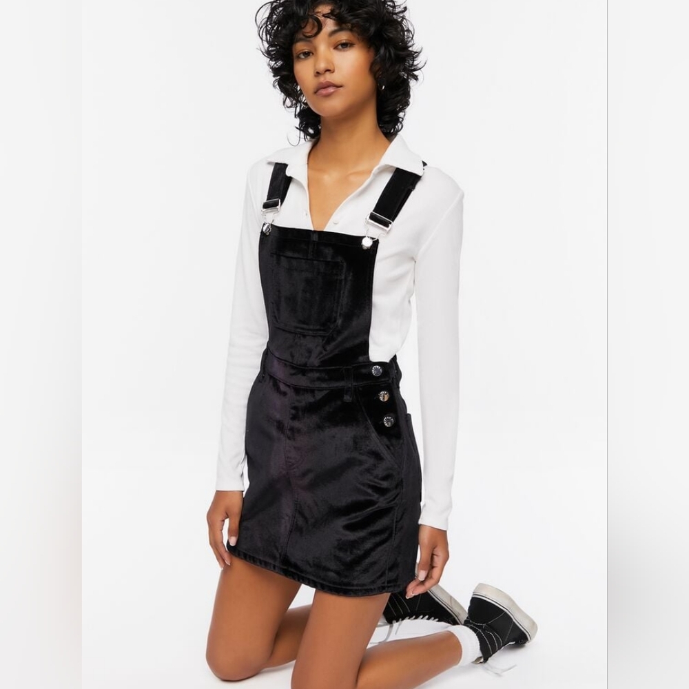 Black Velvet Overall Dress